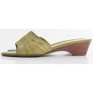 Naturalizer Green Leather Wedge Slide Sandals Open Toe Size 8 WIDE Feminine